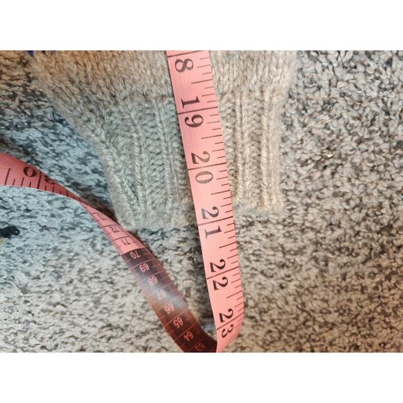 Vintage Ewenique Wool Tan Fish Print Crew Neck Thick Chunky Pullover Sweater - Picture 9 of 10